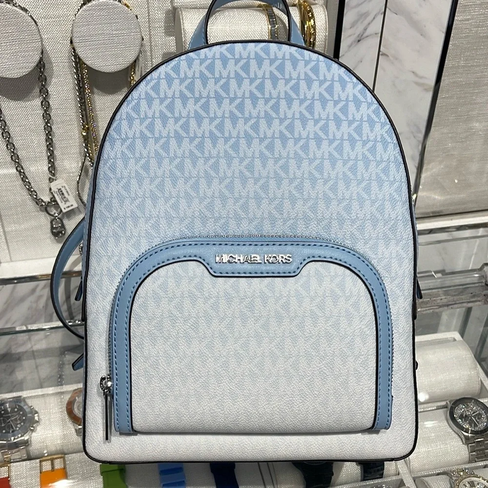 MICHAEL KORS Jaycee Medium Ombré Signature Logo Backpack Light Sky NWT